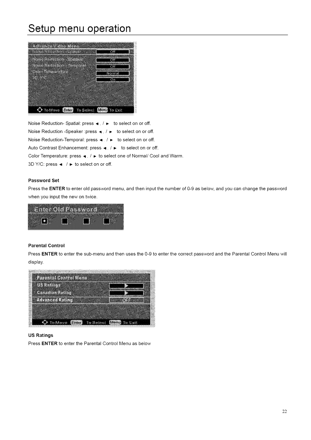 ProScan 26LB30QD, 32LB30QD instruction manual Setup menu operation, Noise Reduction- Spatial press 4. / to select on or off 