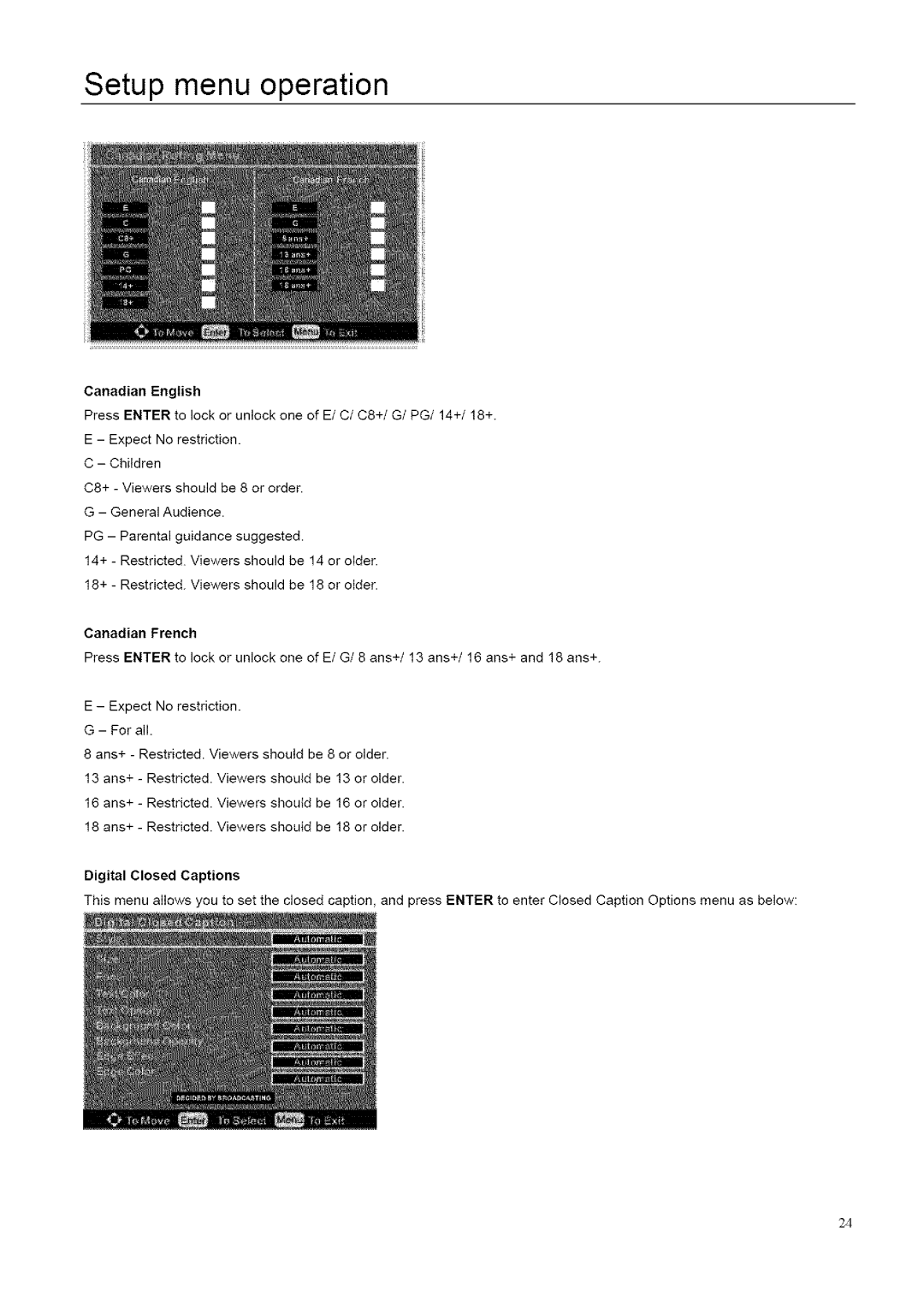 ProScan 26LB30QD, 32LB30QD instruction manual Setup menu operation, Canadian English 