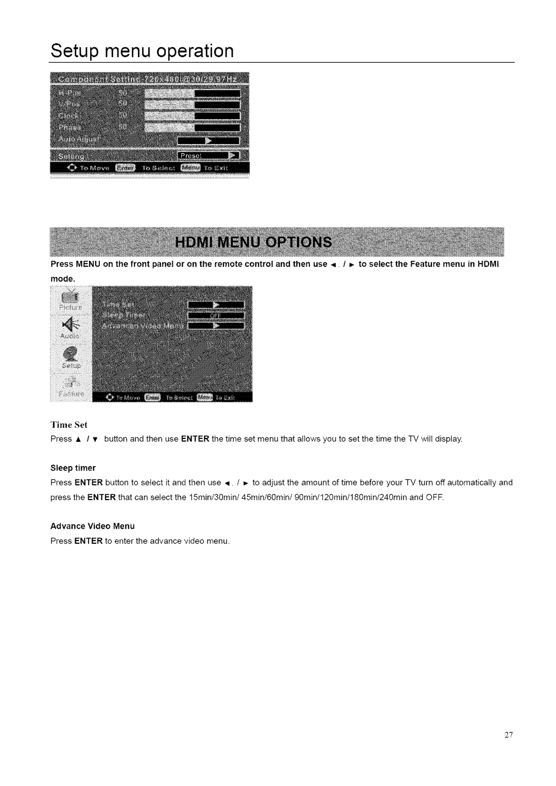 ProScan 32LB30QD, 26LB30QD instruction manual Setup menu operation, mode Time Set 