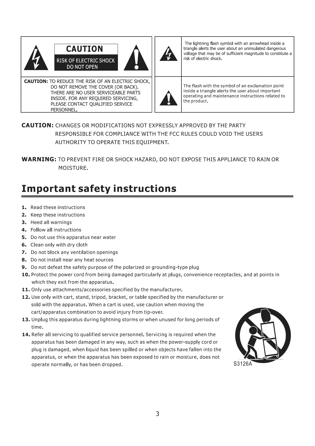 ProScan 32LC30S60 user manual Important safety instructions 