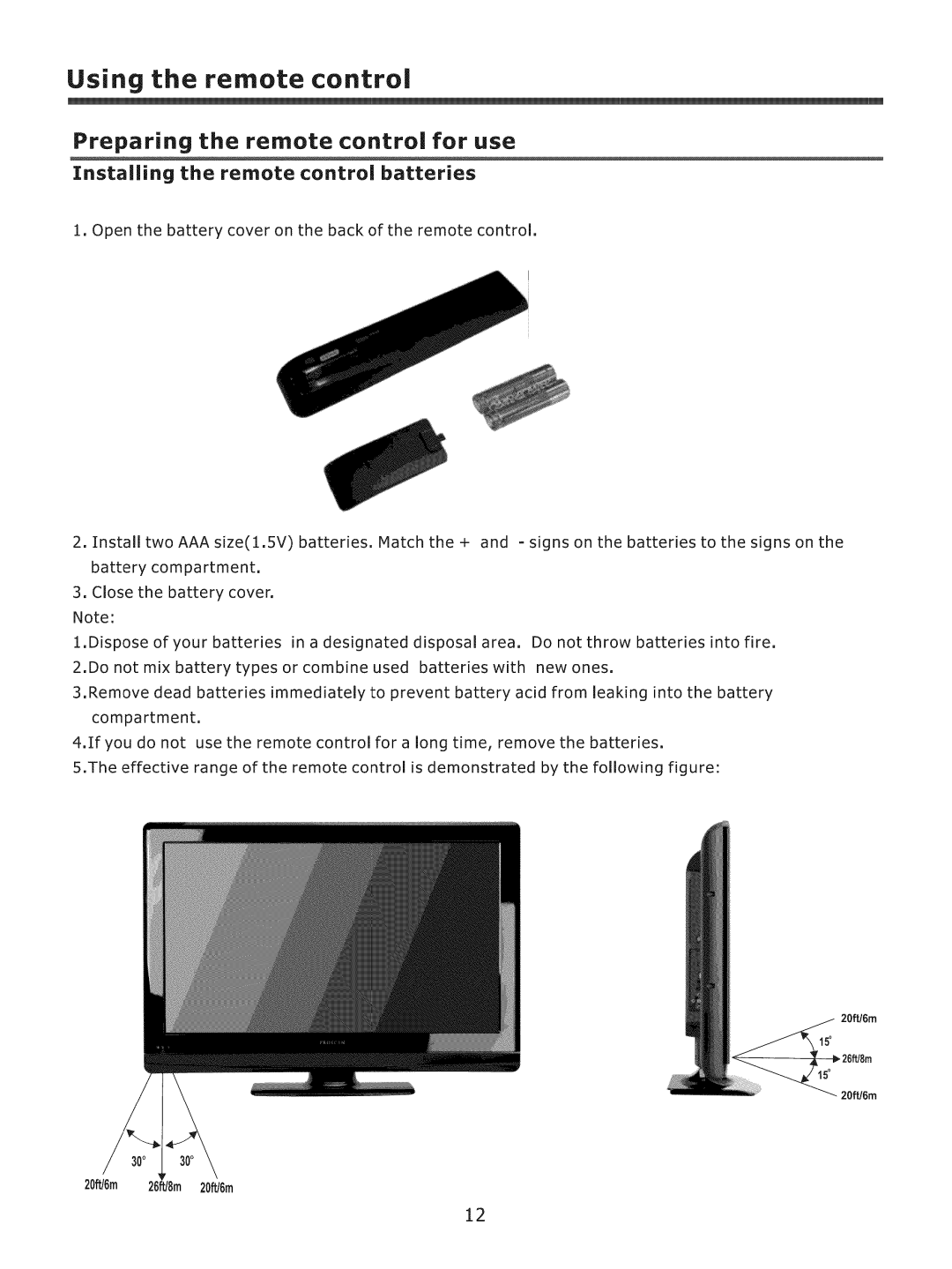 ProScan 37LC30S57 user manual Using the remote control, Znstalling the remote control batteries 