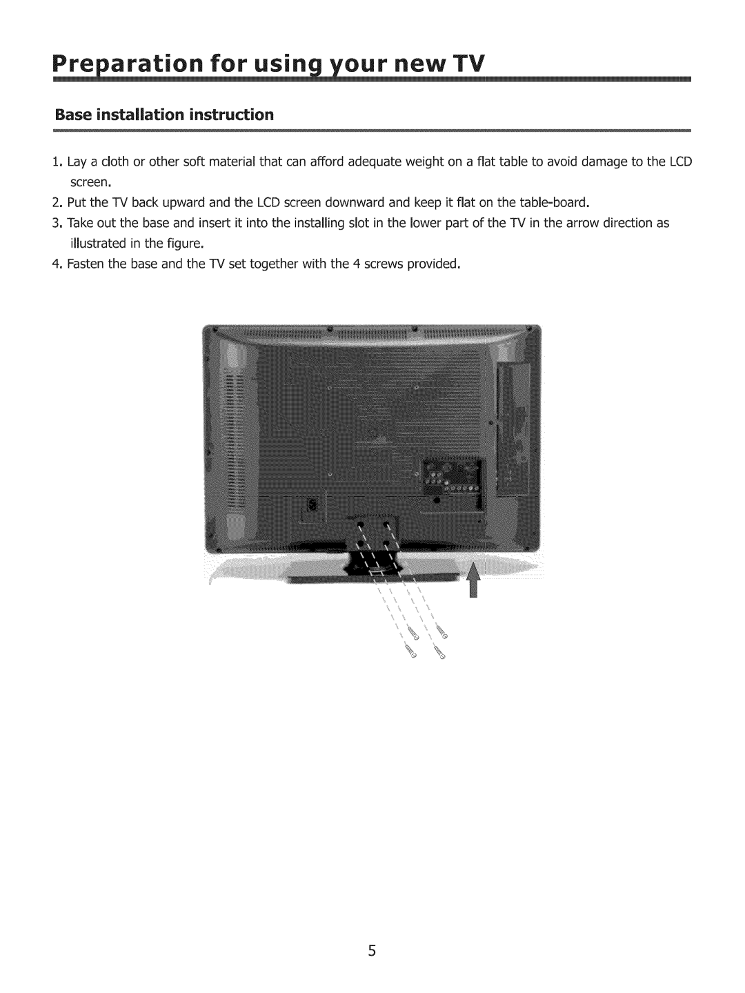 ProScan 37LC30S57 user manual ration for usi, r new TV, Base installation instruction 