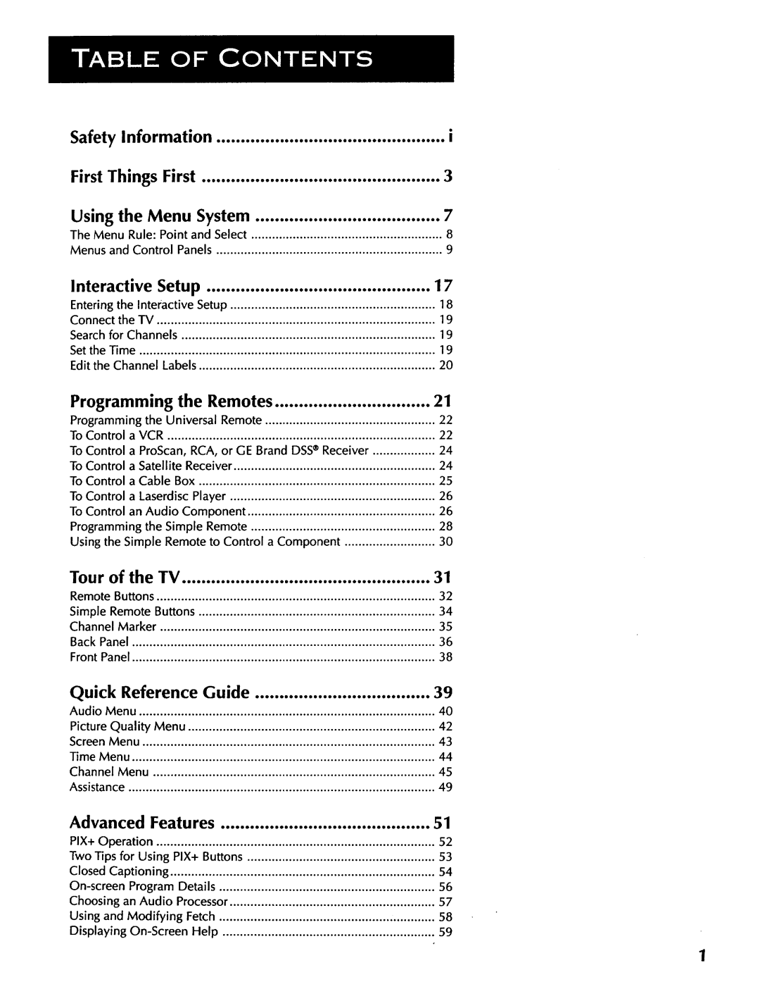 ProScan CRT Television manual Safety Information 