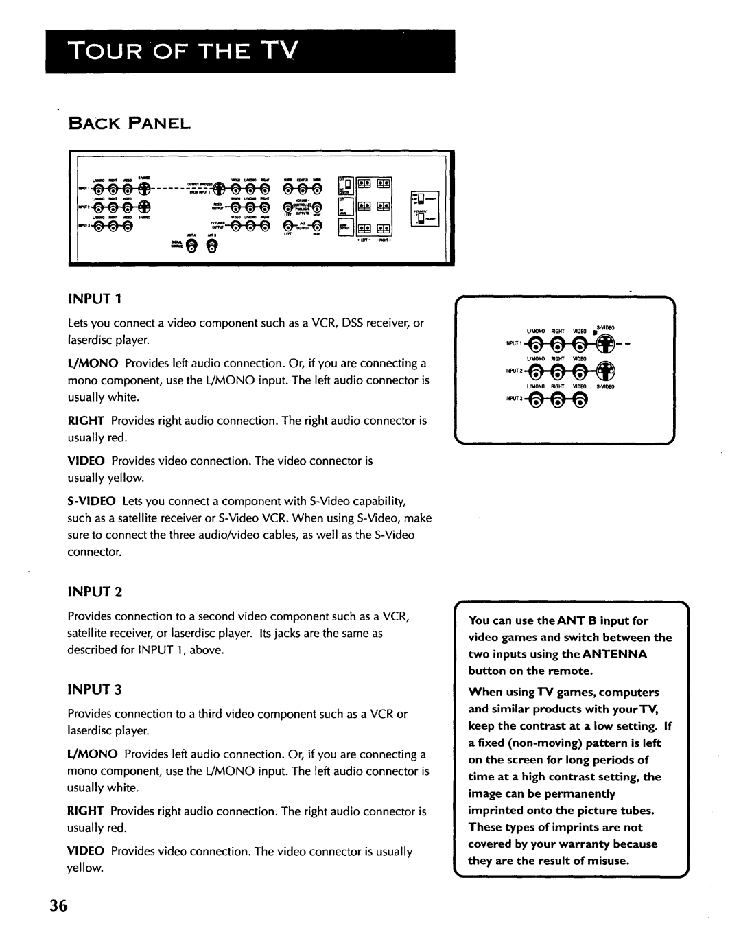 ProScan CRT Television manual Back Panel, Input 