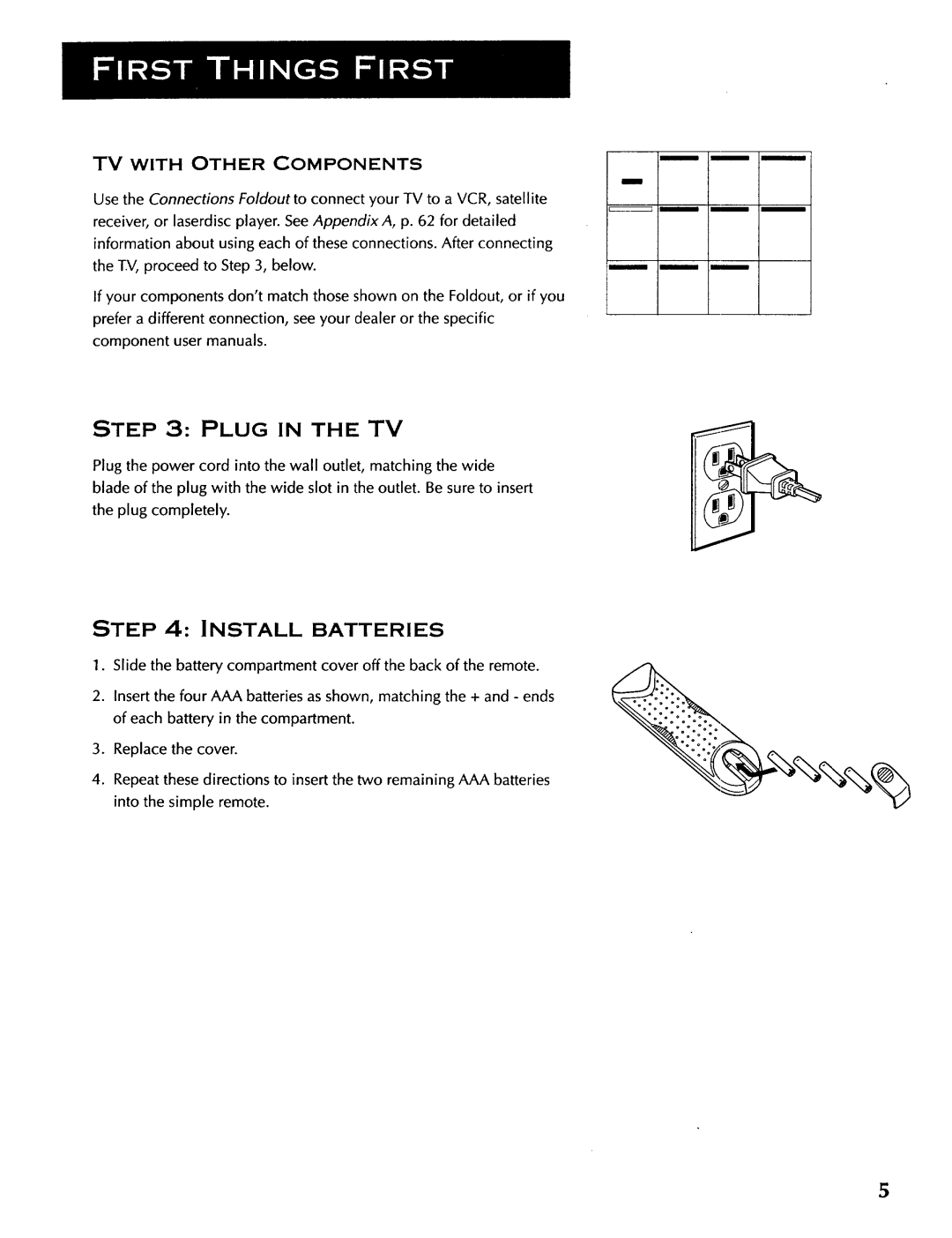 ProScan CRT Television manual Plug in the TV, Install Batteries 