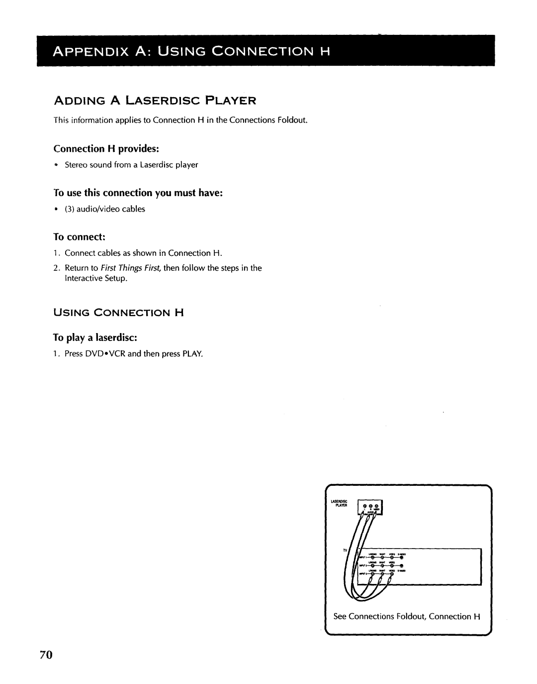 ProScan CRT Television manual Adding a Laserdisc Player, Connection H provides, Ro use this connection you must have 