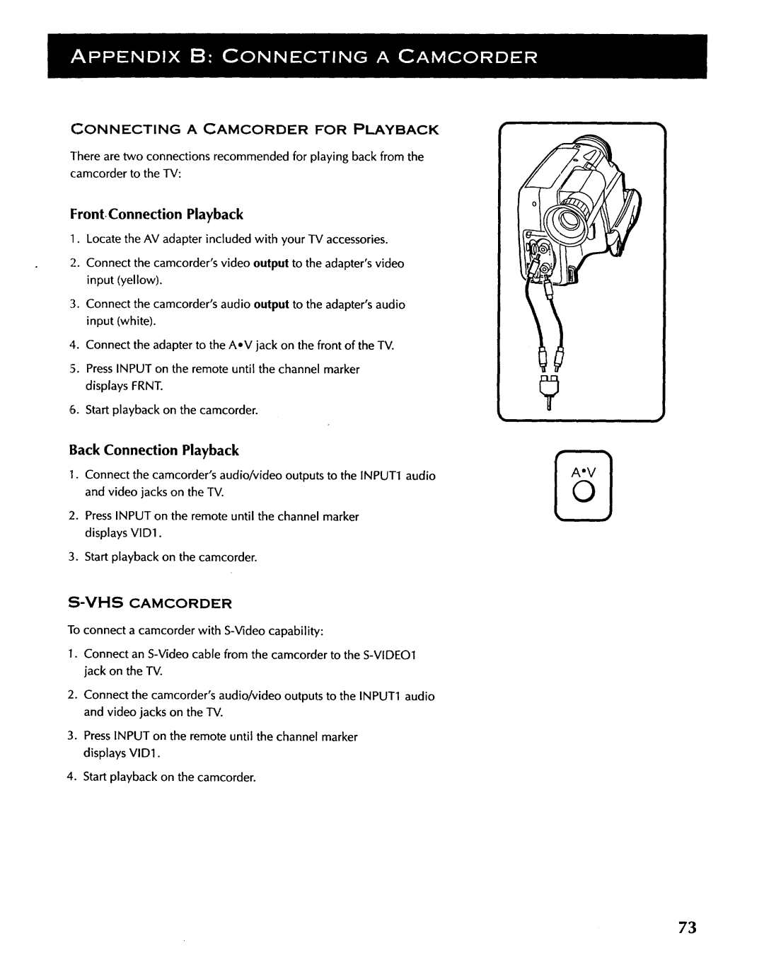 ProScan CRT Television manual Front.Connection Playback, VHS Camcorder, Connecting a Camcorder for Playback 