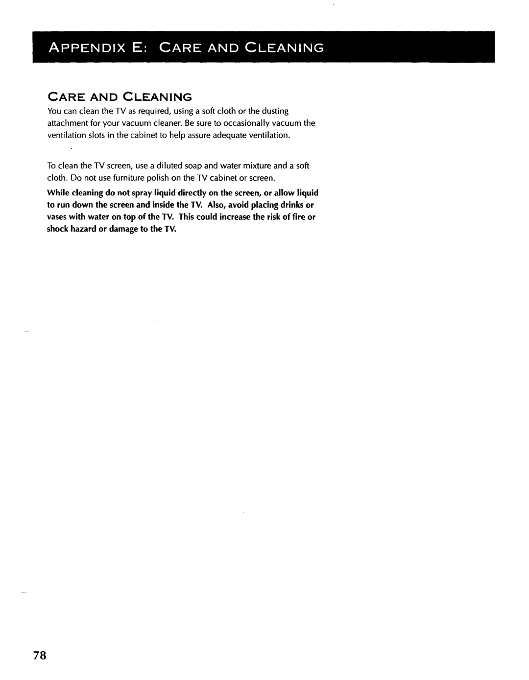 ProScan CRT Television manual Care and Cleaning 