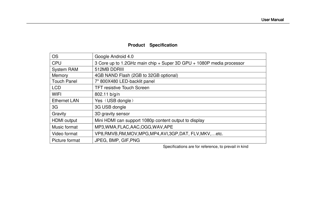 ProScan LT7052 user manual Product Specification, Wifi 