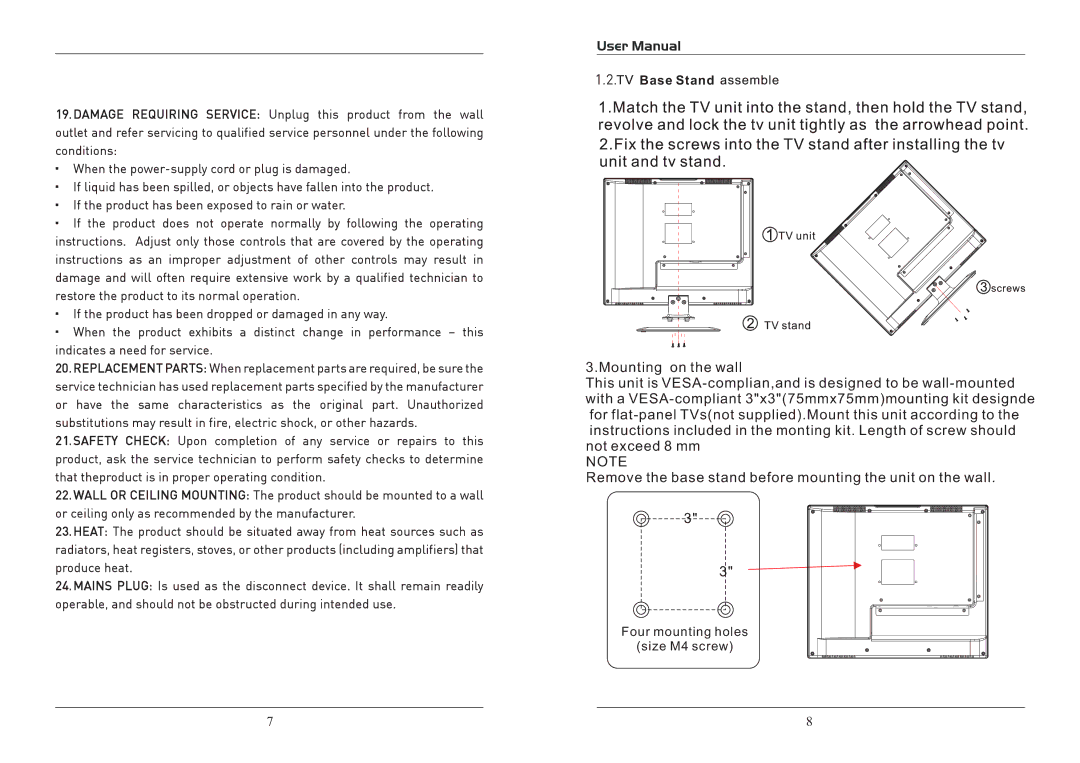 ProScan PLCD1526 user manual Base Stand 