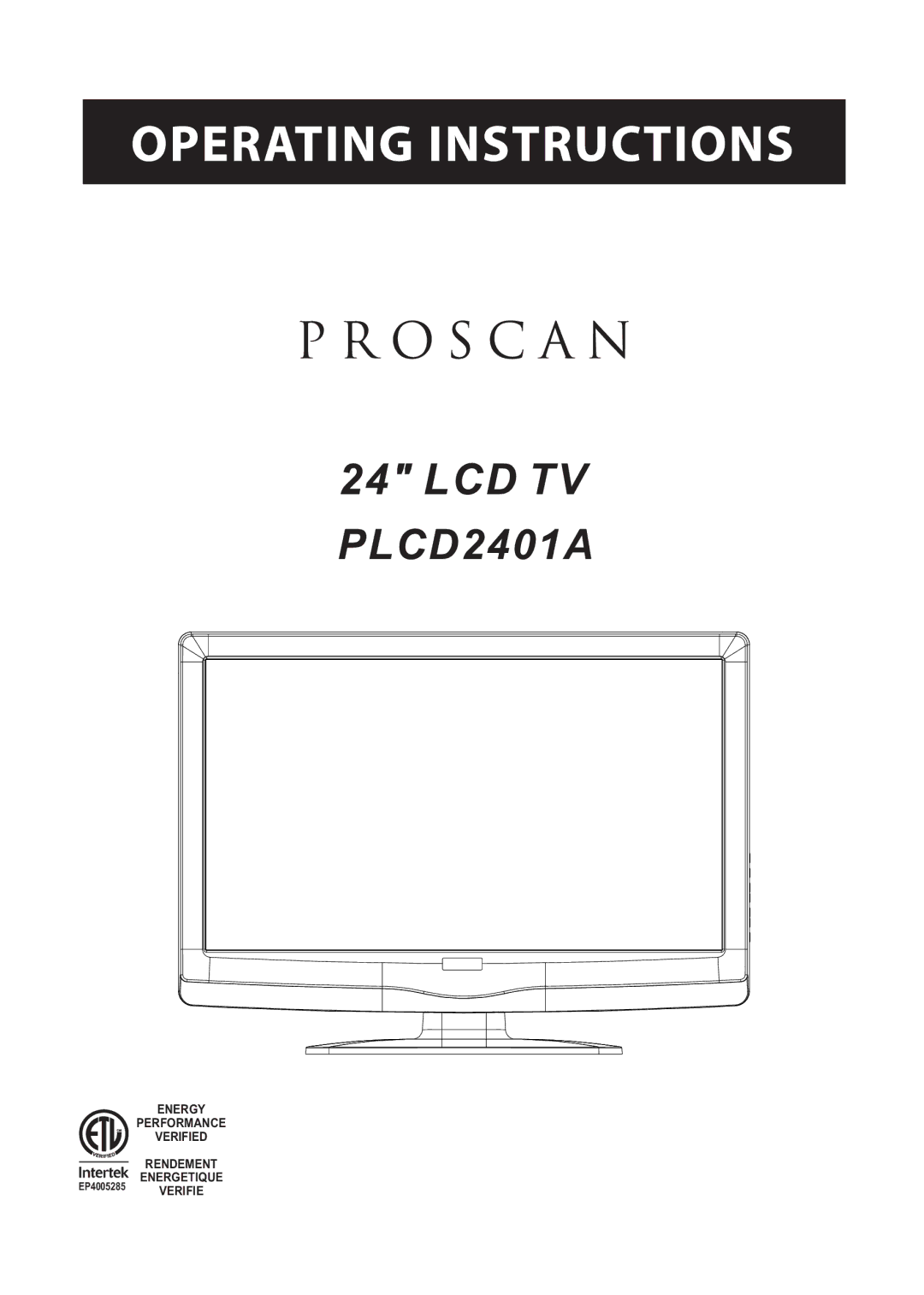 ProScan PLCD2401A manual Lcd Tv 