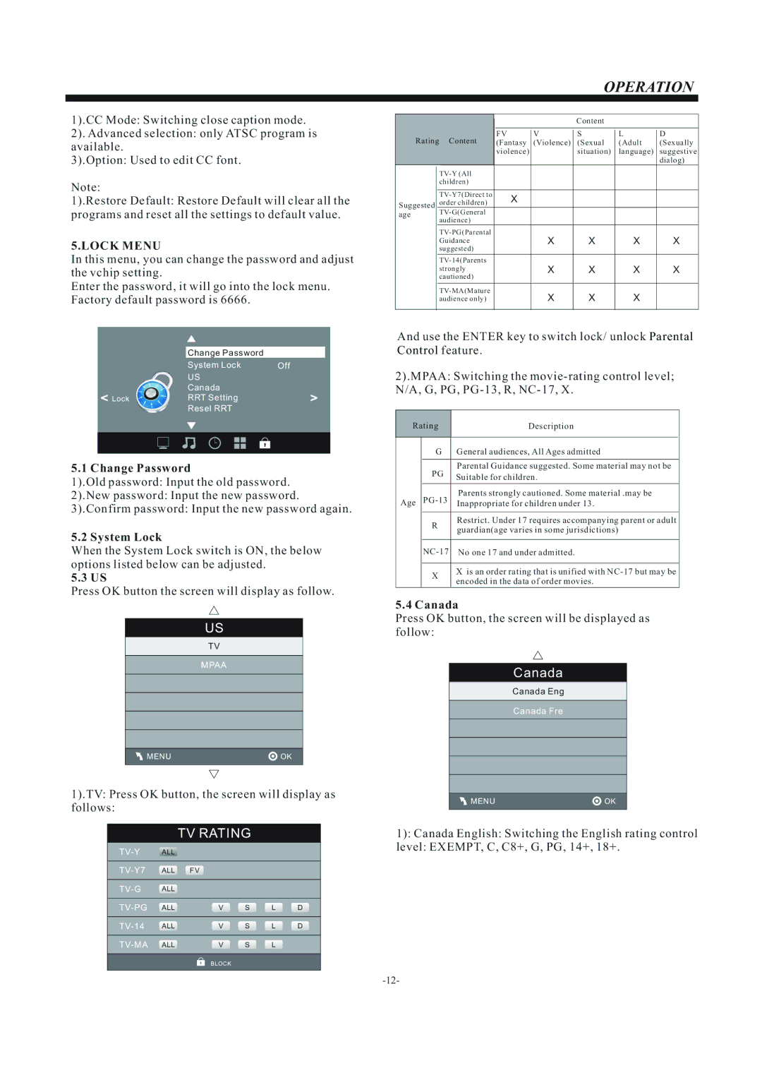 ProScan PLCD2401A manual Change Password, System Lock, Canada 