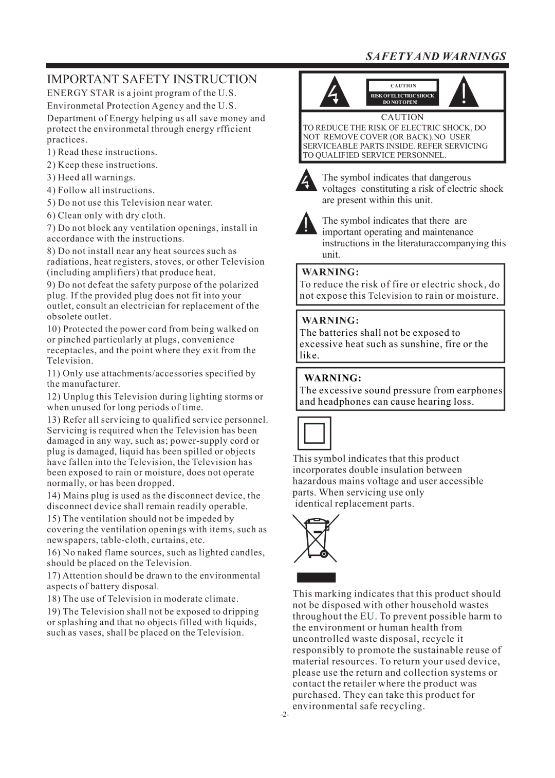 ProScan PLCD2401A manual Important Safety Instruction, Safety and Warnings 