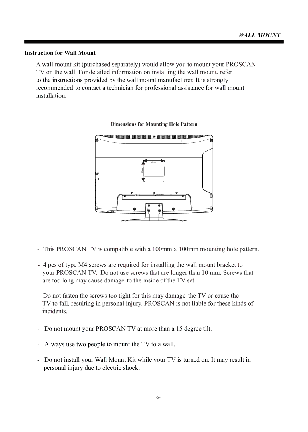 ProScan PLCD2401A manual Instruction for Wall Mount 