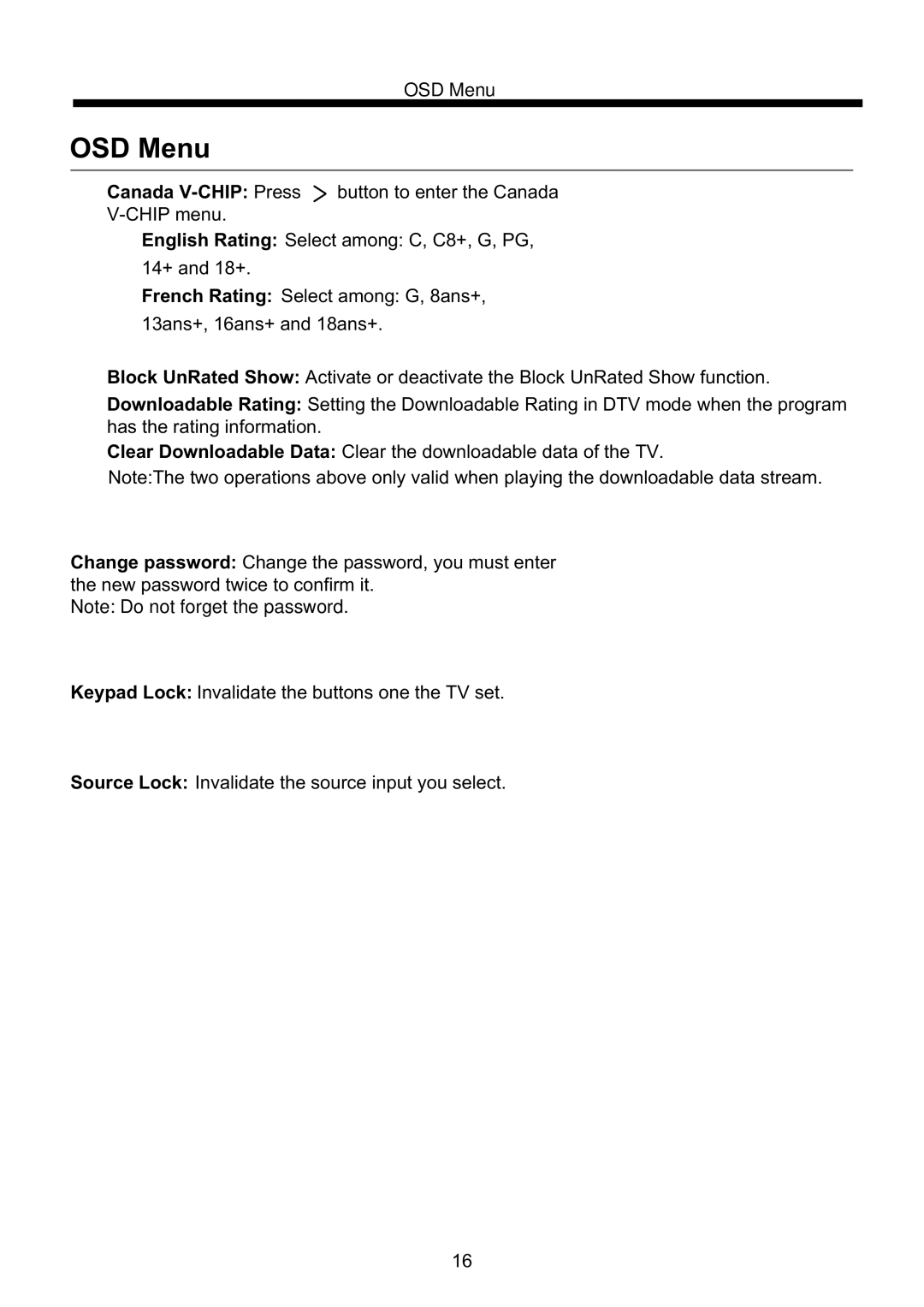 ProScan PLCD3903A manual OSD Menu 