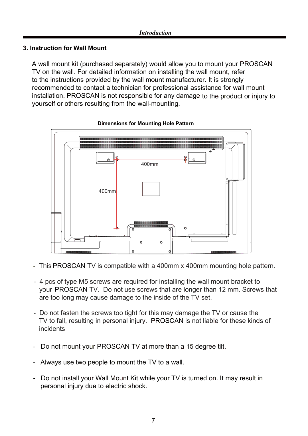 ProScan PLCD5085A manual Instruction for Wall Mount 