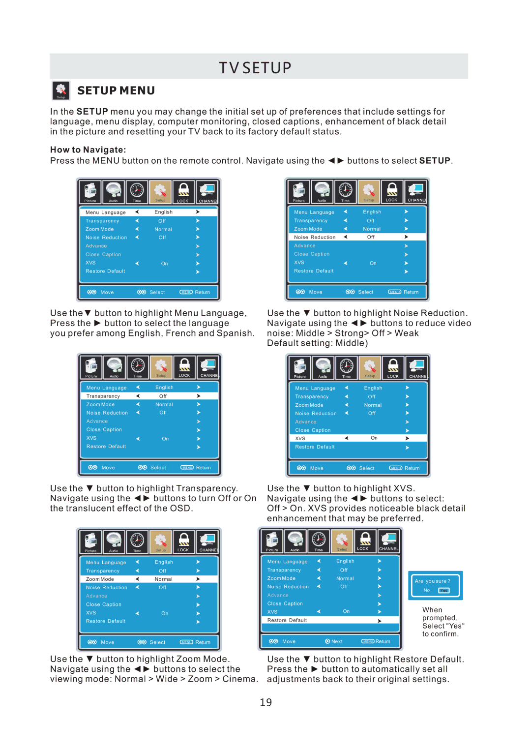 ProScan PLDED3996A-C2 manual Setup Menu 