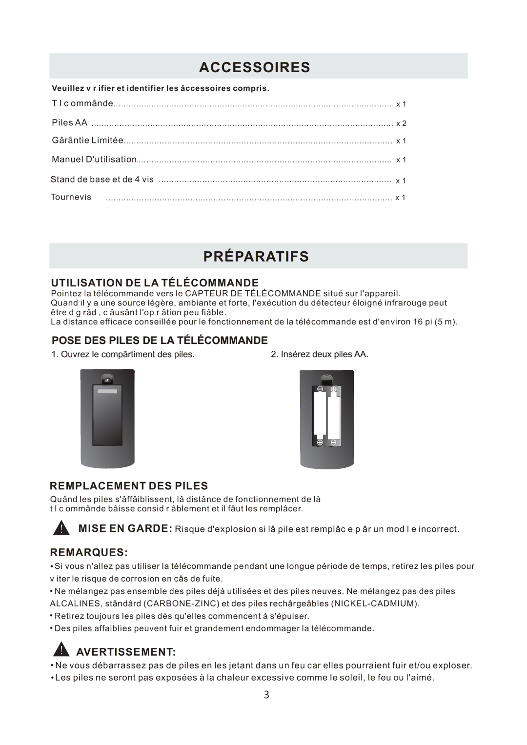 ProScan PLDED3996A-C2 manual Accessoires, Préparatifs 