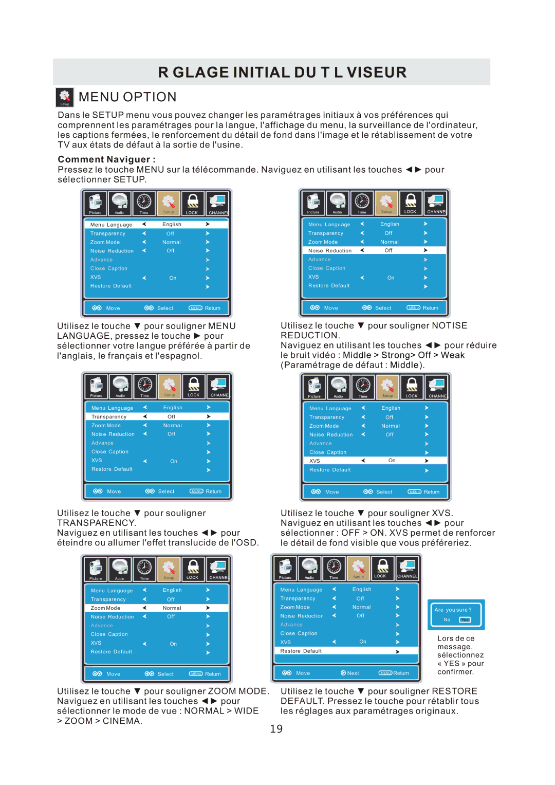 ProScan PLDED3996A-C2 manual Menu Option, Transparency 