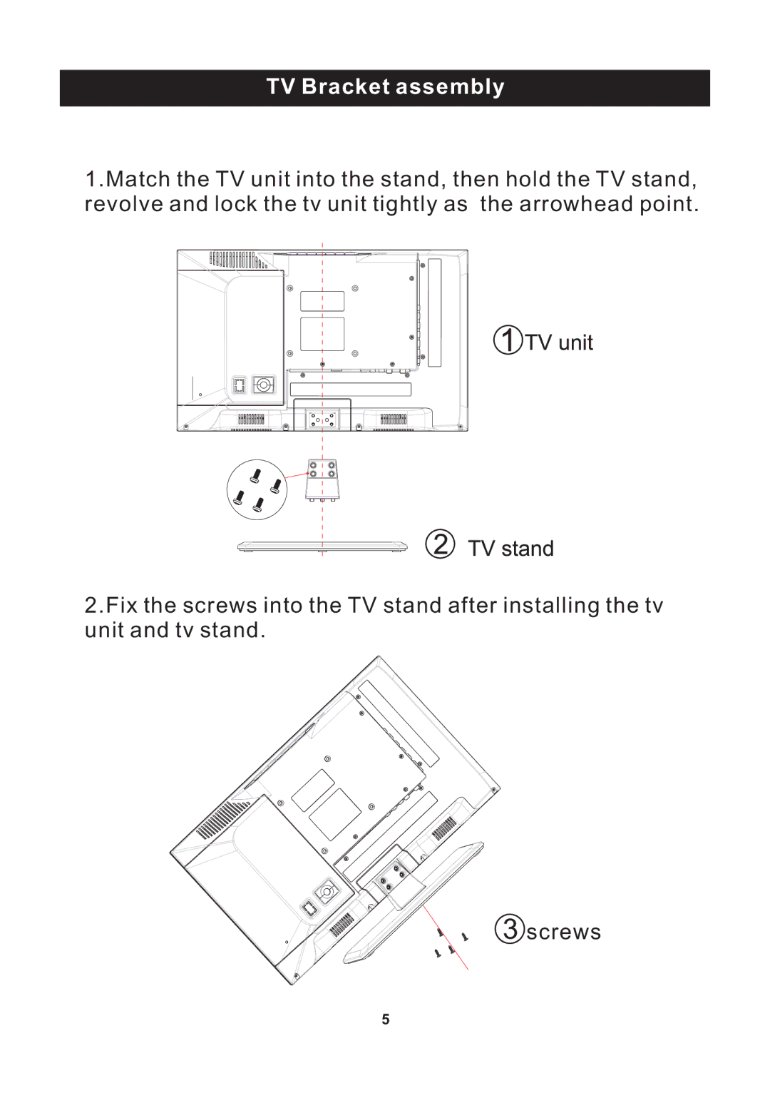 ProScan PLED2435A-E instruction manual TV Bracket assembly 