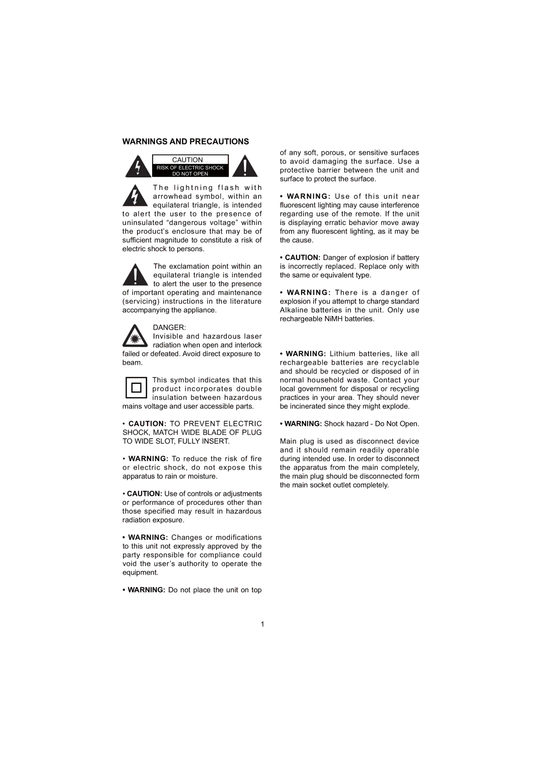 ProScan PSP288-PL user manual Risk of Electric Shock Do not Open 