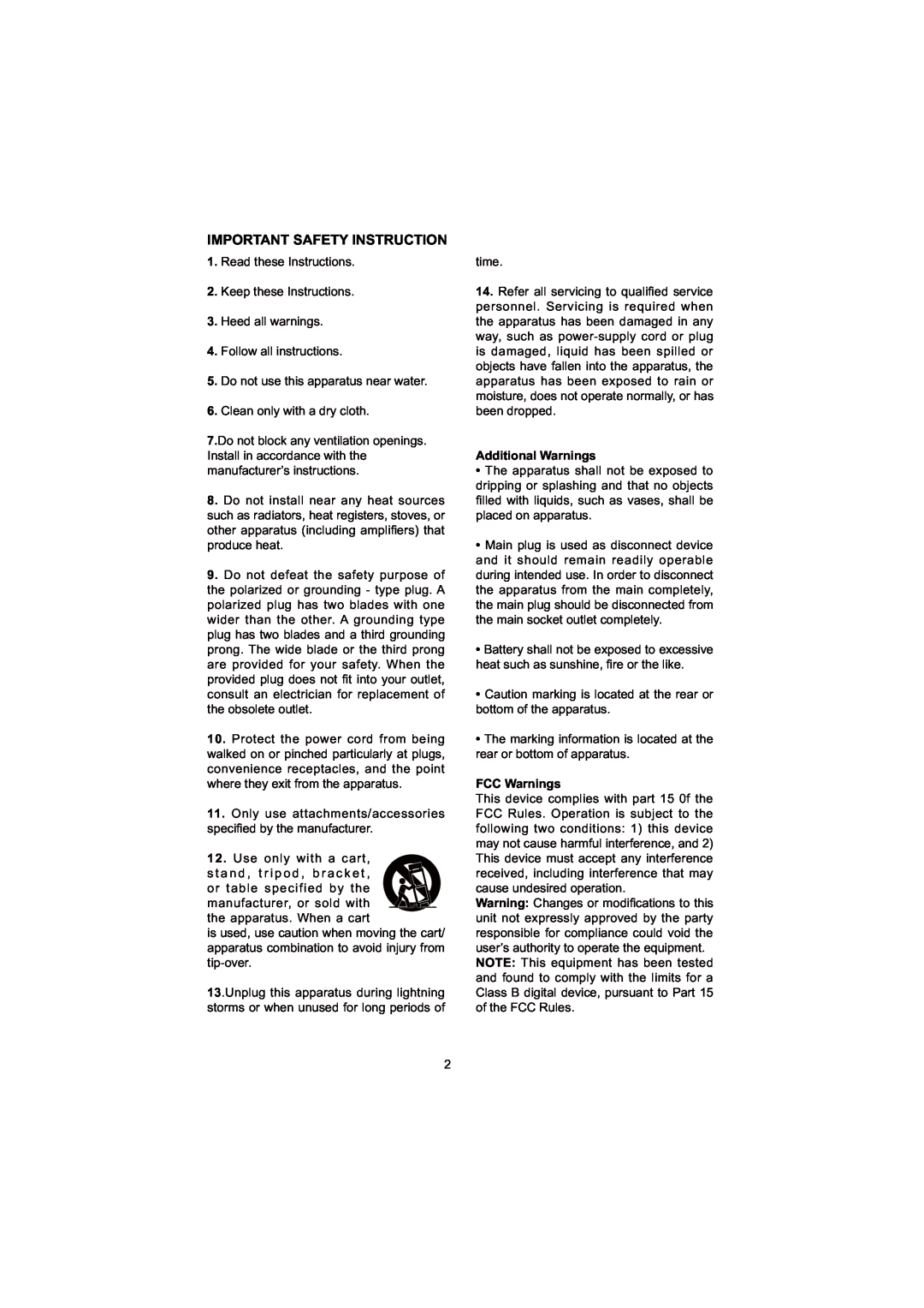ProScan PSP288-PL user manual Important Safety Instruction, Additional Warnings, FCC Warnings 