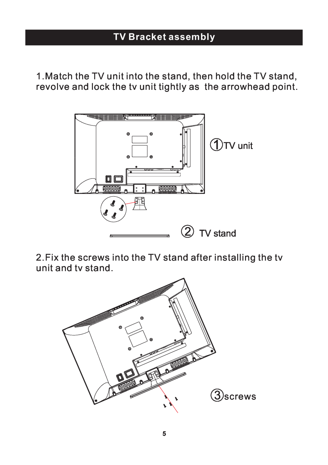 ProScan RLED2445A-B instruction manual TV Bracket assembly 