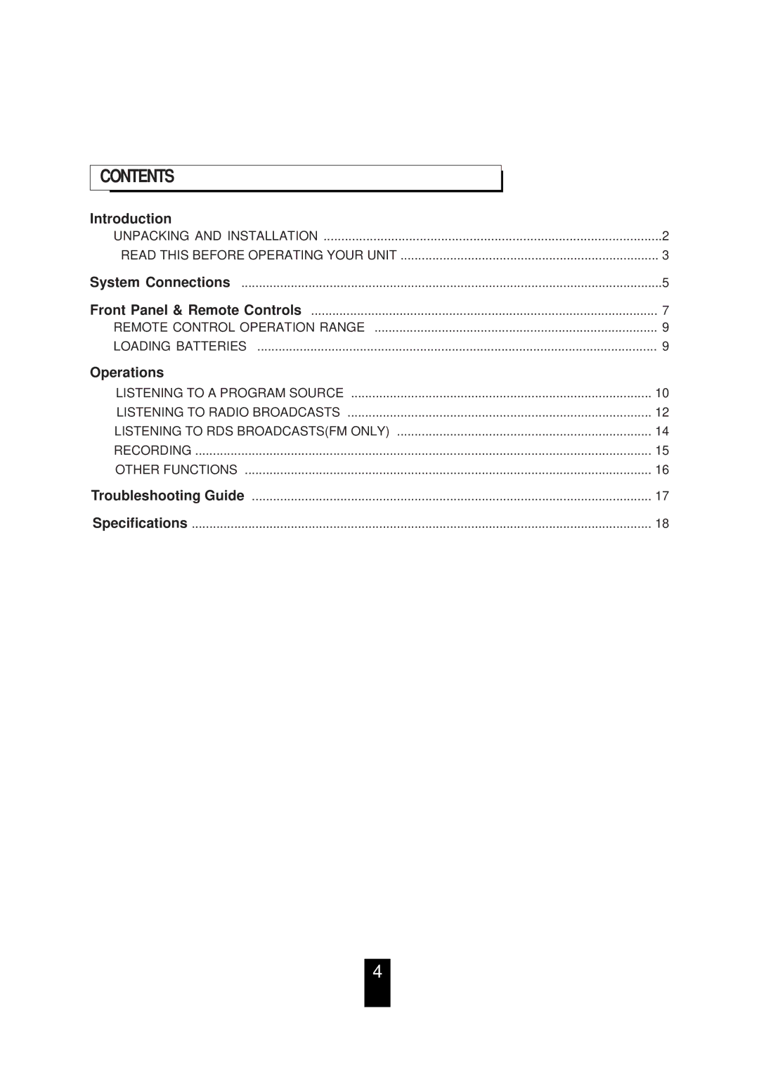 Proson RV 2200 manual Contents 