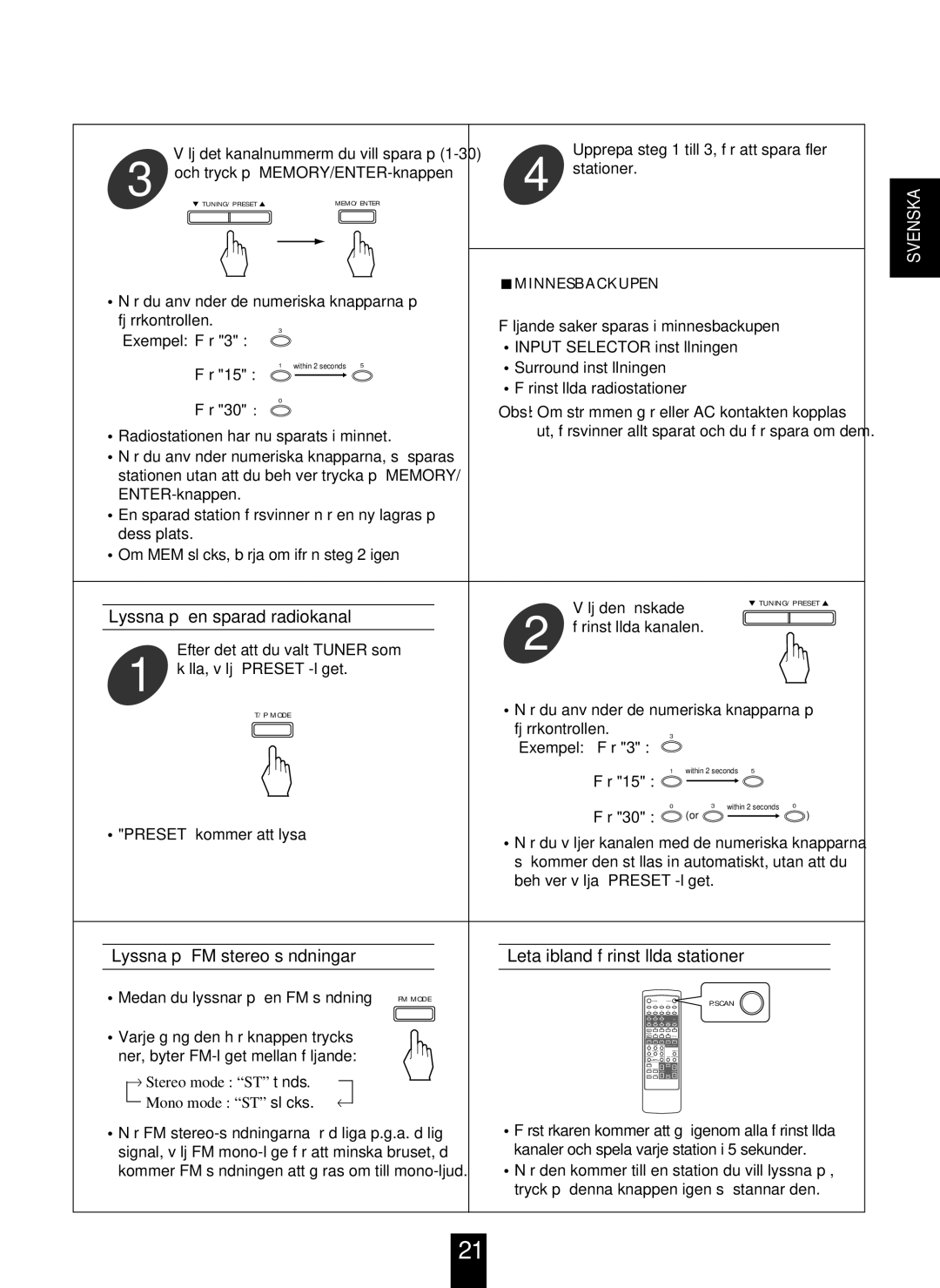 Proson RV-2300DTS manual Lyssna på en sparad radiokanal, Minnesbackupen 