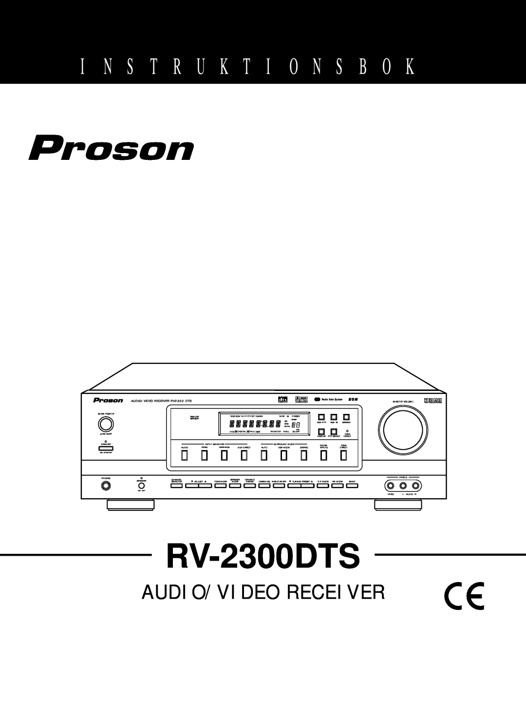 Proson RV-2300DTS manual I N S T R U K T I O N S B O K, Audio/Video Receiver, T D A S, AUDIO/VIDEO RECEIVER RV2300 DTS 