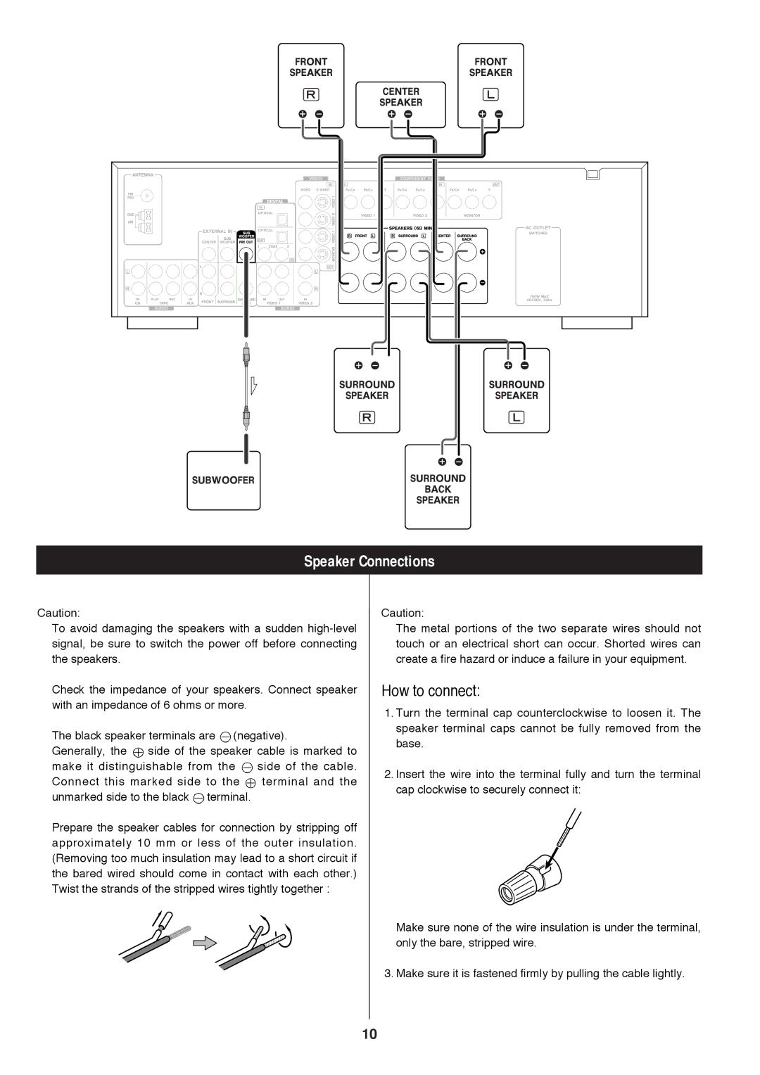 Proson rv2600 dts owner manual Speaker Connections, How to connect 