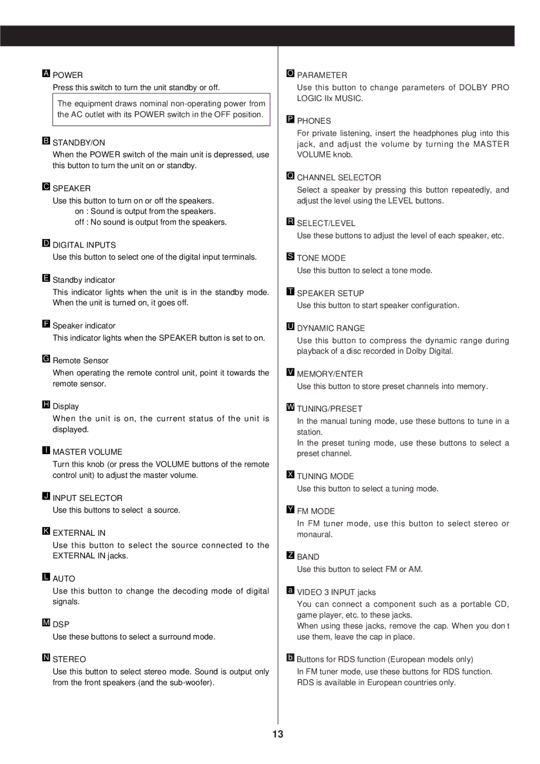 Proson rv2600 dts owner manual Parameter 