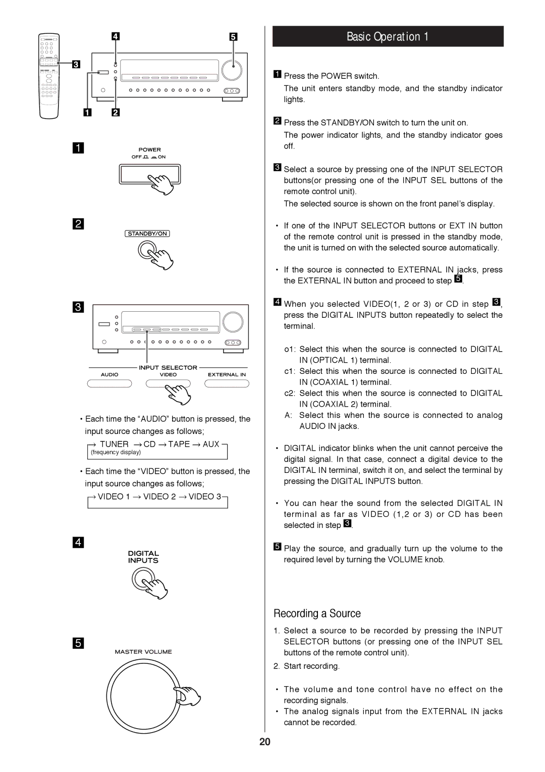 Proson rv2600 dts owner manual Basic Operation, Recording a Source 