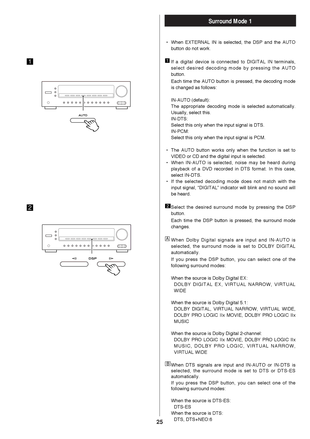 Proson rv2600 dts owner manual Surround Mode, In-Dts 