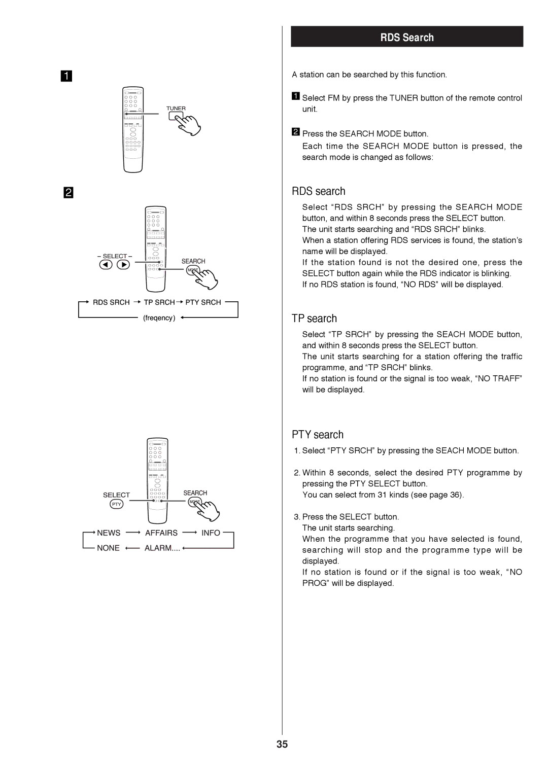 Proson rv2600 dts owner manual RDS Search, RDS search, TP search, PTY search 