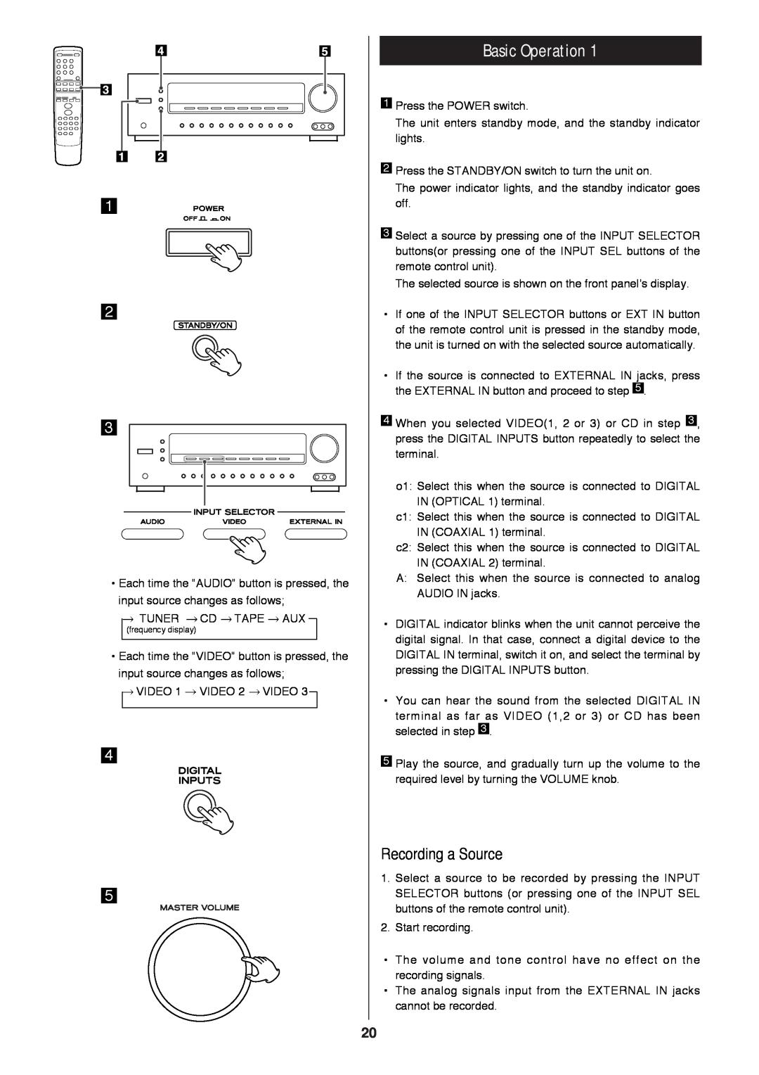 Proson rv2600 dts owner manual Basic Operation, Recording a Source 