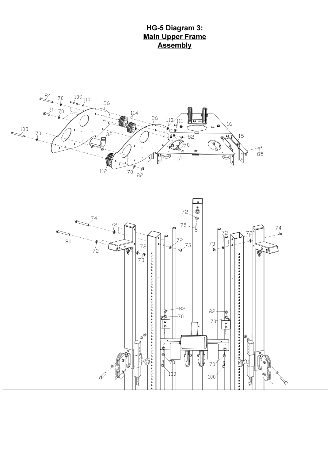 ProSpot Fitness manual HG-5 Diagram Main Upper Frame Assembly 