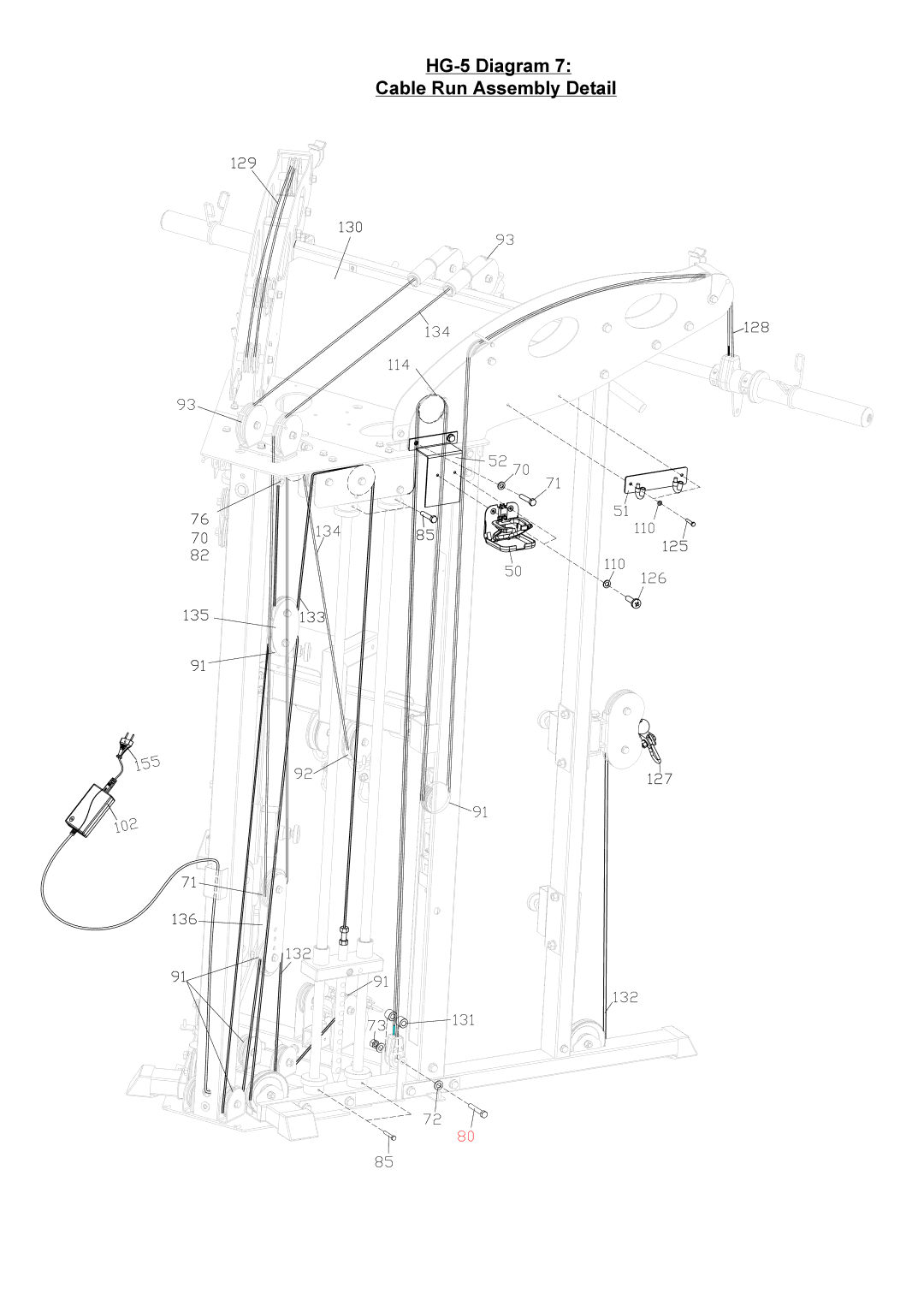 ProSpot Fitness manual HG-5 Diagram Cable Run Assembly Detail 