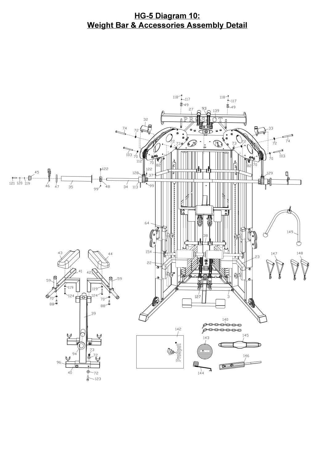 ProSpot Fitness manual HG-5 Diagram Weight Bar & Accessories Assembly Detail 