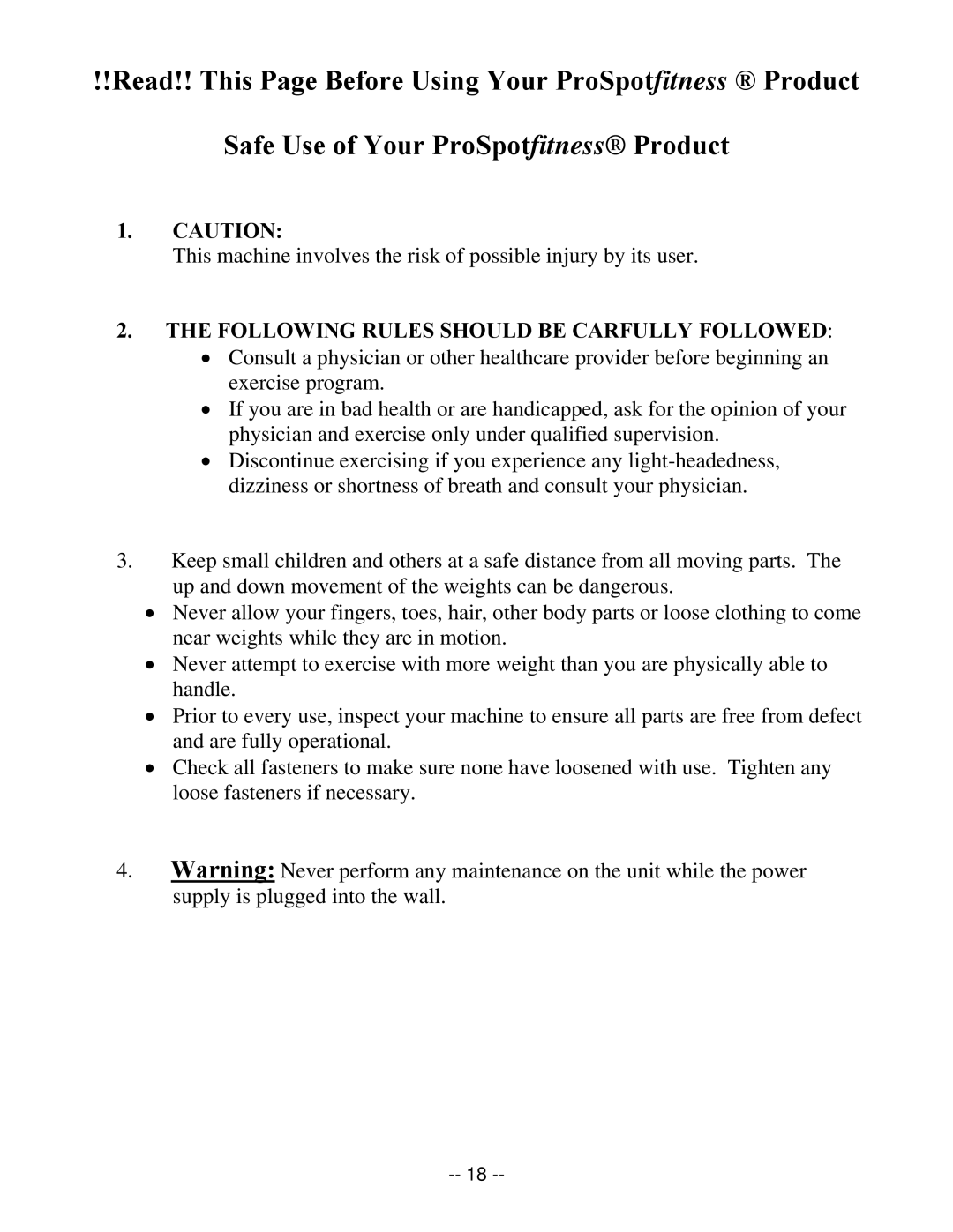 ProSpot Fitness HG-5 manual Following Rules should be Carfully Followed 