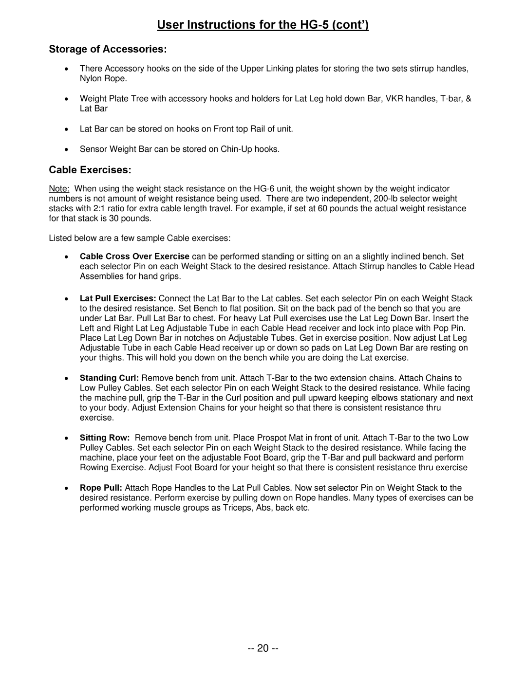 ProSpot Fitness manual User Instructions for the HG-5 cont’ 