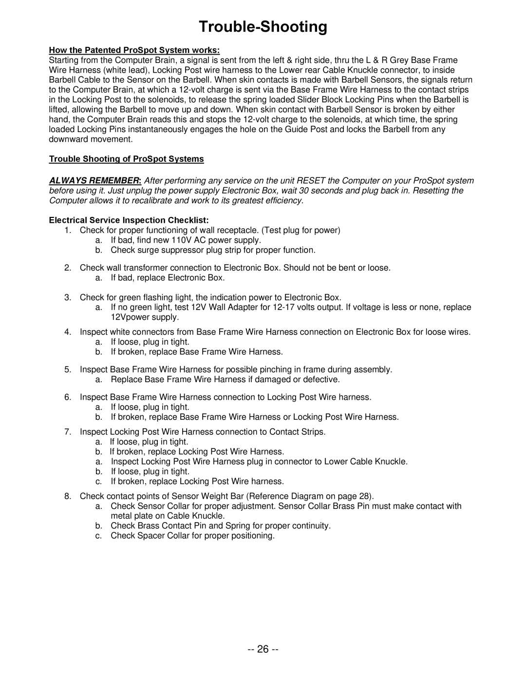 ProSpot Fitness HG-5 manual How the Patented ProSpot System works, Trouble Shooting of ProSpot Systems 