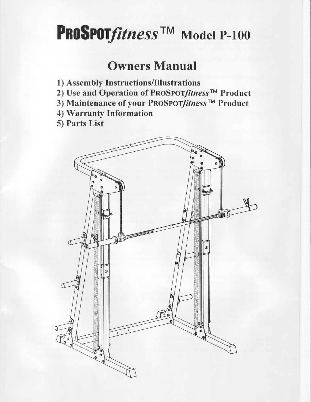 ProSpot Fitness P-100 manual Pno$olfitnessp rMModerP-roo, OwnersManual 