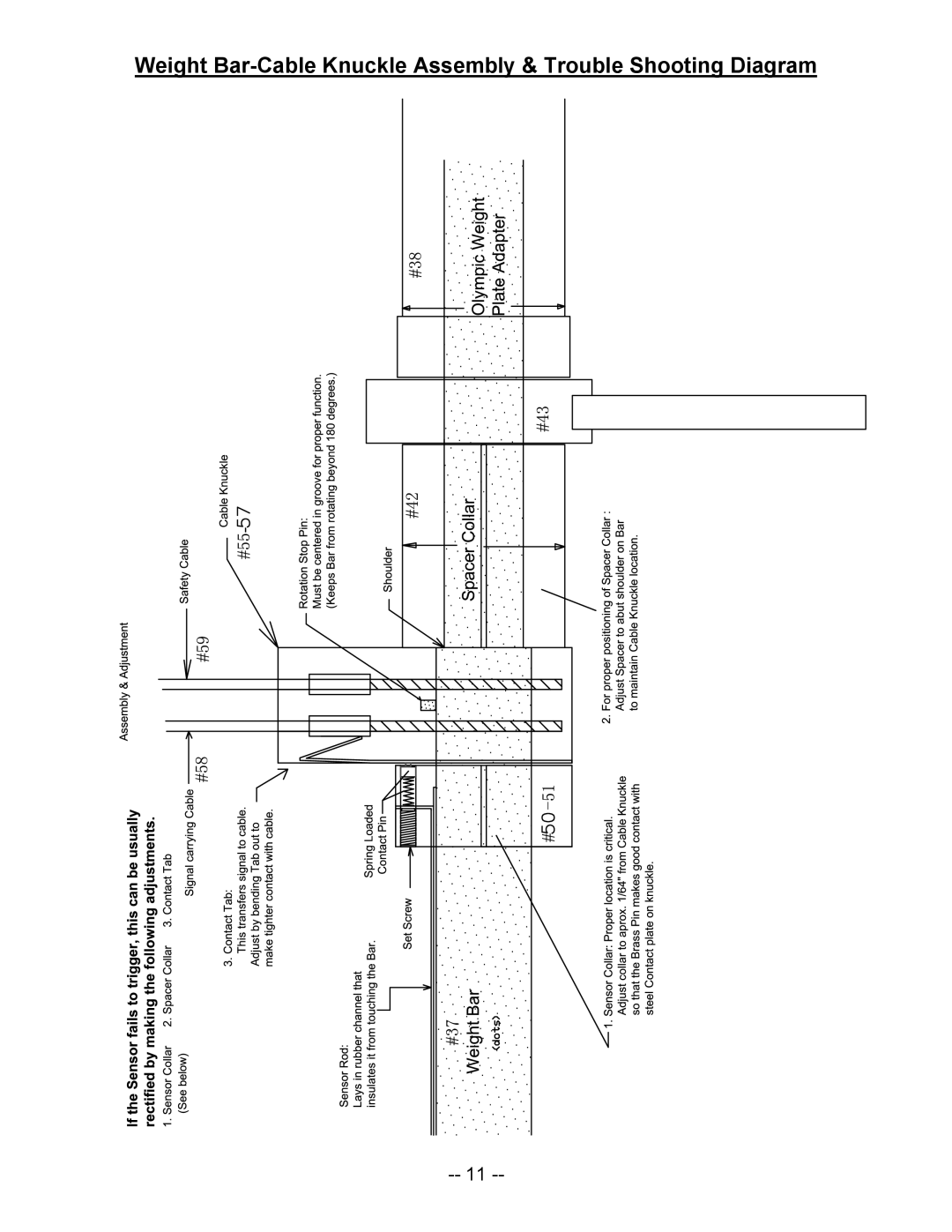 ProSpot Fitness P-600 manual Weight Bar-Cable Knuckle Assembly & Trouble Shooting Diagram 