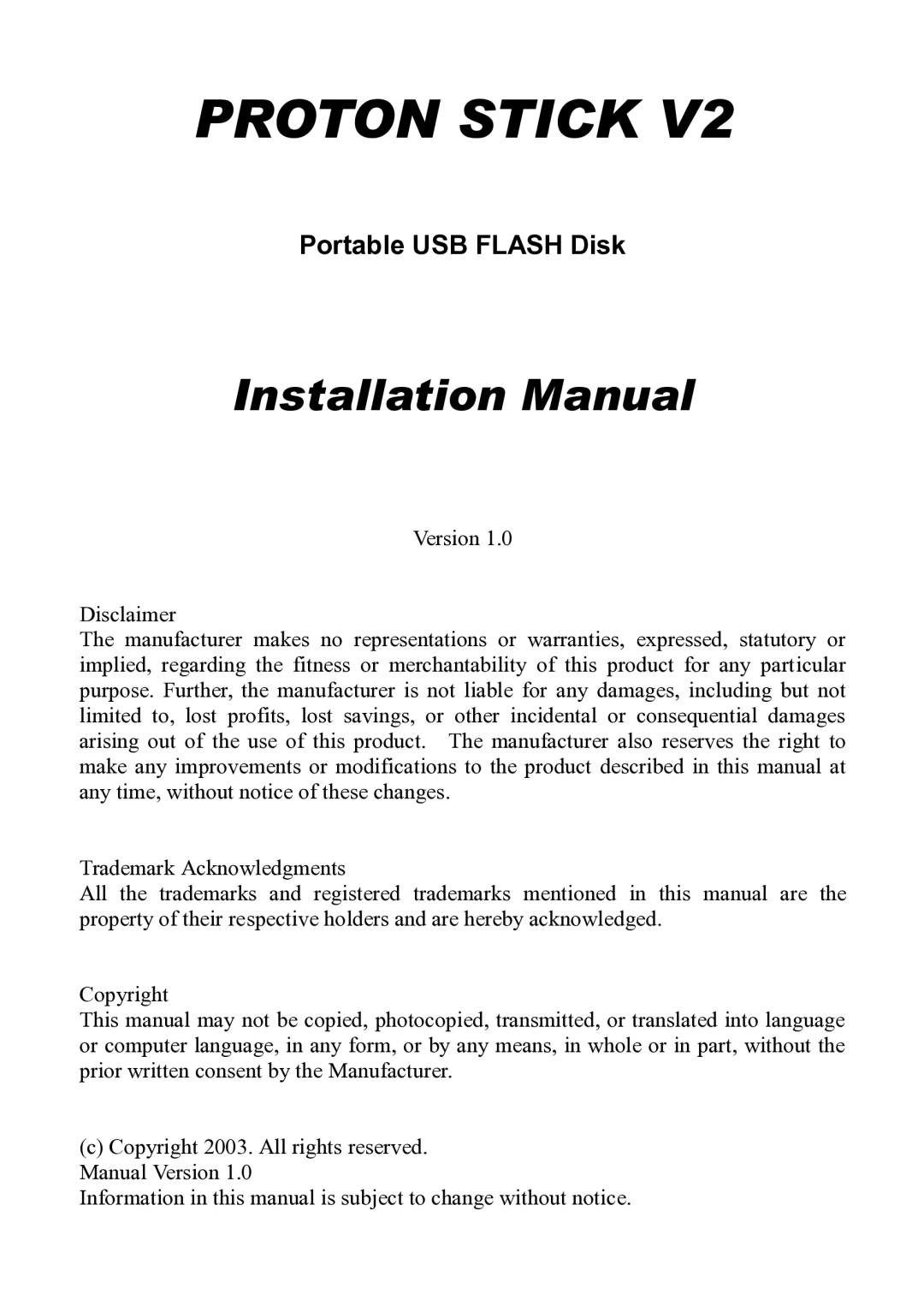 Proton V2 installation manual Proton Stick 