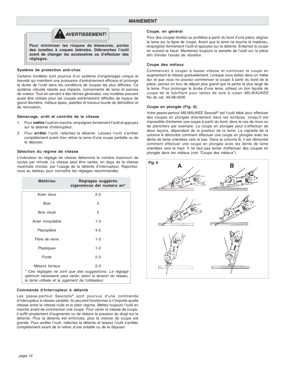 Proview 6537-22 manual Maniement Avertissement 