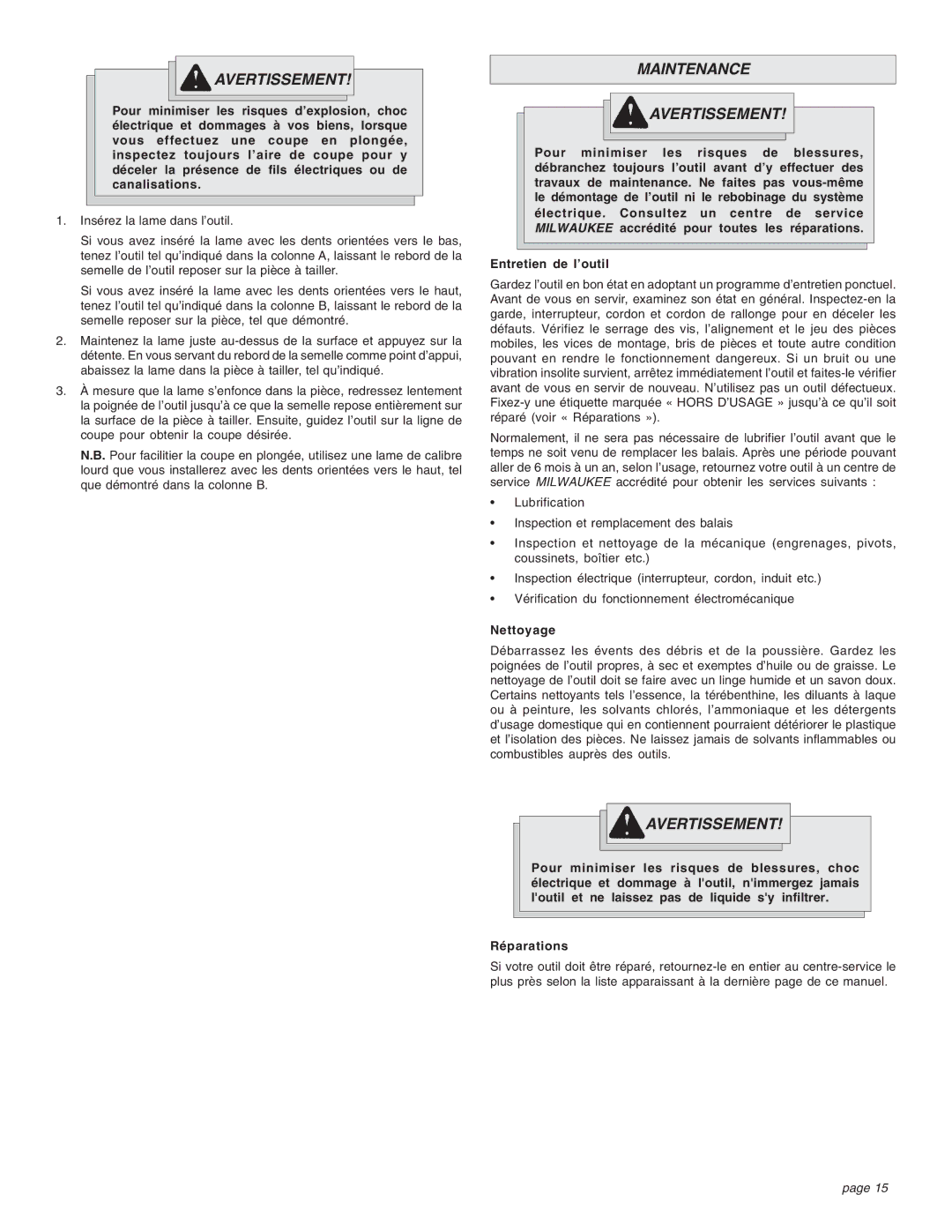 Proview 6537-22 manual Maintenance Avertissement, Nettoyage 