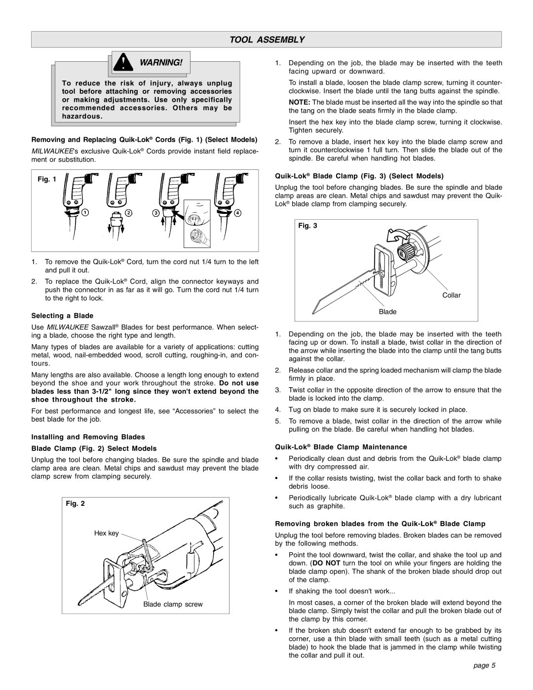 Proview 6537-22 manual Tool Assembly 