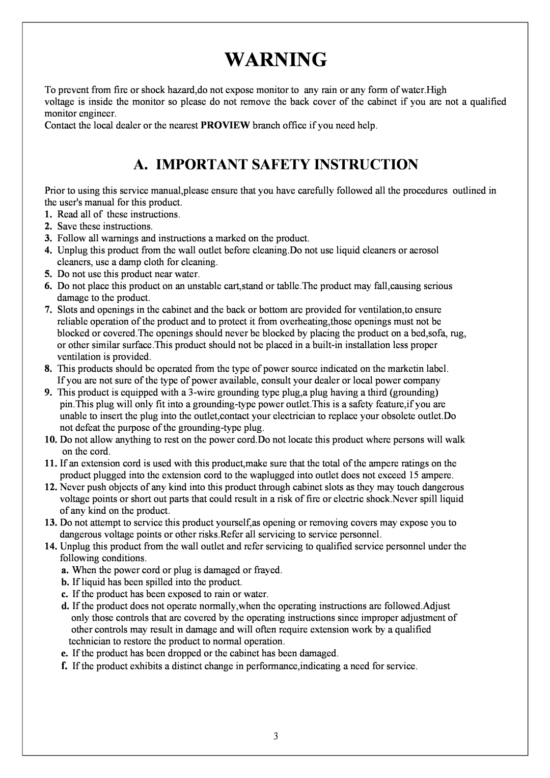 Proview P6NS Series service manual A. Important Safety Instruction 