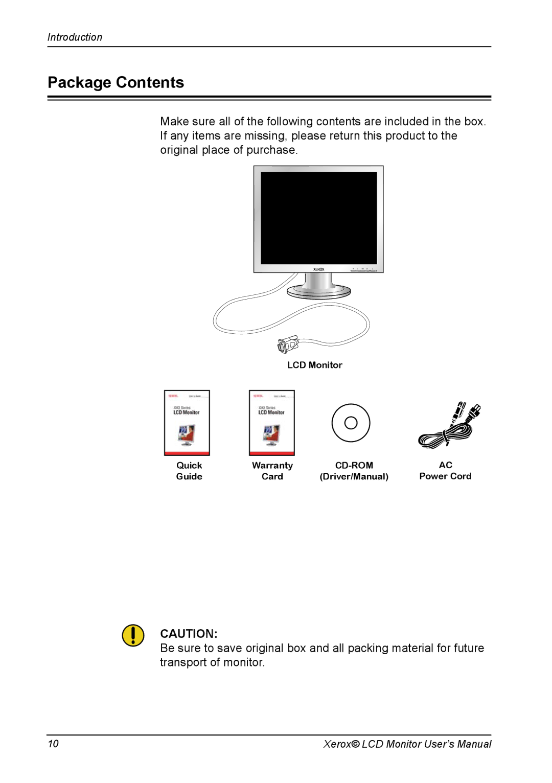 Proview XA3 Series manual Package Contents 